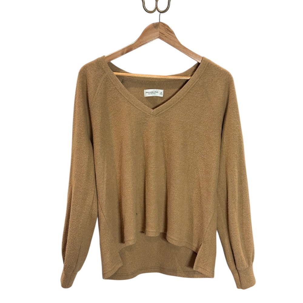Abercrombie Fitch Soft A&F Cozy V Neck Sweater Women's XL Camel